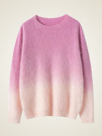 LanlyCashmere Brushed Cashmere Sweater – Ombre Crewneck Fuzzy Knit Pullover