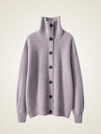 LanlyCashmere Women’s Cashmere Funnel Neck Cardigan – Ribbed Button Sweater
