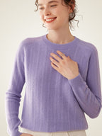 LanlyCashmere Women’s Pointelle Cashmere Sweater – Crew Neck Slim Fit Knit Pullover