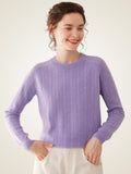 LanlyCashmere Women’s Pointelle Cashmere Sweater – Crew Neck Slim Fit Knit Pullover