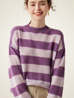 LanlyCashmere Women’s Striped Cashmere Sweater – Relaxed Fit Breton Knit Pullover