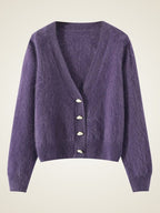LanlyCashmere Women’s V-Neck Brushed Cashmere Cardigan – Soft Fuzzy Button Sweater