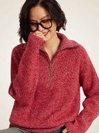LanlyCashmere Women's Ribbed Half Zip Cashmere Sweater