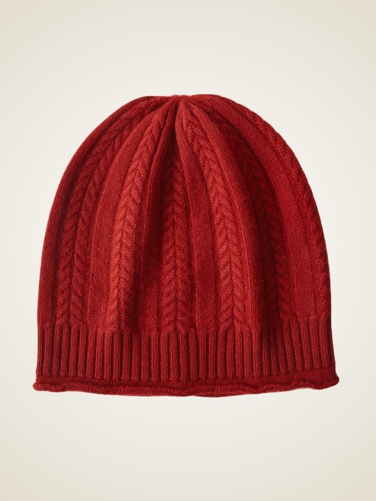 LanlyCashmere Cable Knit Cashmere Beanie – Soft Warm Winter Hat