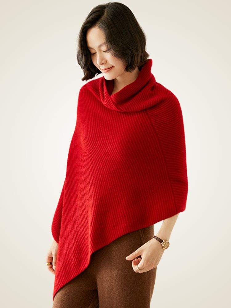 LanlyCashmere Cashmere Poncho for Women – Ribbed Knit Shawl Wrap Cape