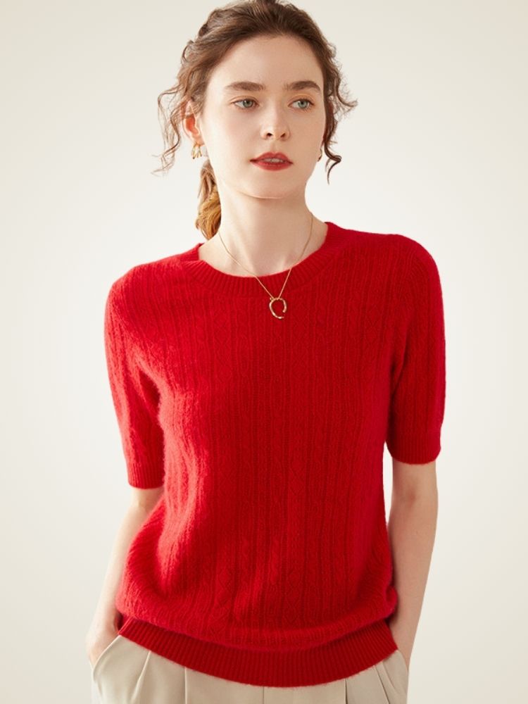 LanlyCashmere Cashmere Short Sleeve Sweater – Lightweight Crewneck Knit Top