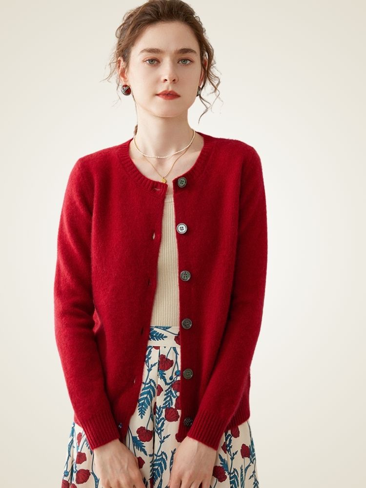 LanlyCashmere Women’s Cashmere Crew Neck Cardigan – Soft Button Knit Sweater