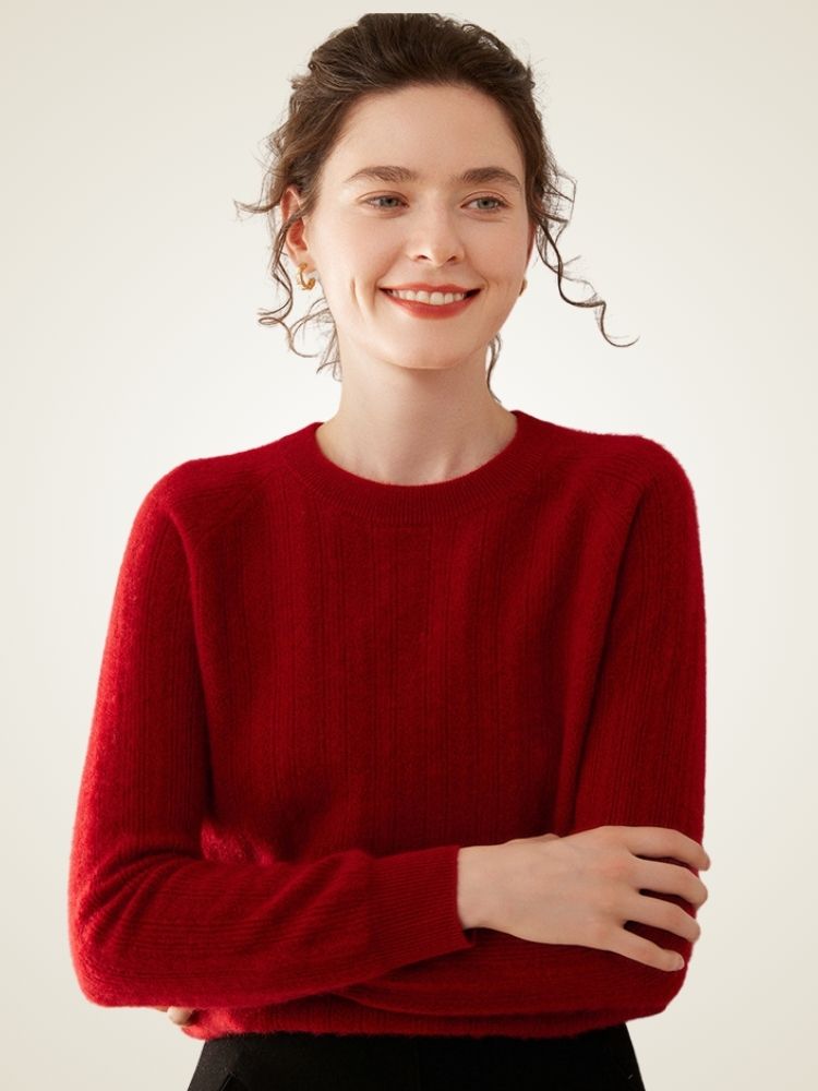 LanlyCashmere Women’s Pointelle Cashmere Sweater – Crew Neck Slim Fit Knit Pullover