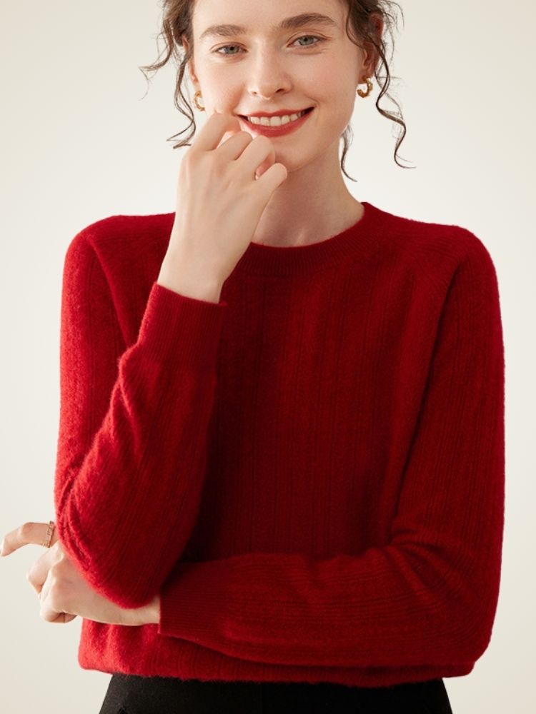 LanlyCashmere Women’s Pointelle Cashmere Sweater – Crew Neck Slim Fit Knit Pullover