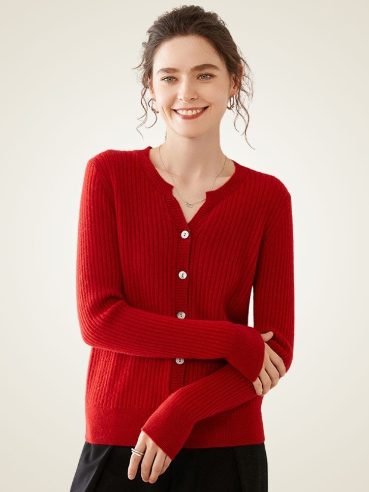LanlyCashmere Women’s Ribbed Cashmere Cardigan – Slim Fit Button Knit Sweater