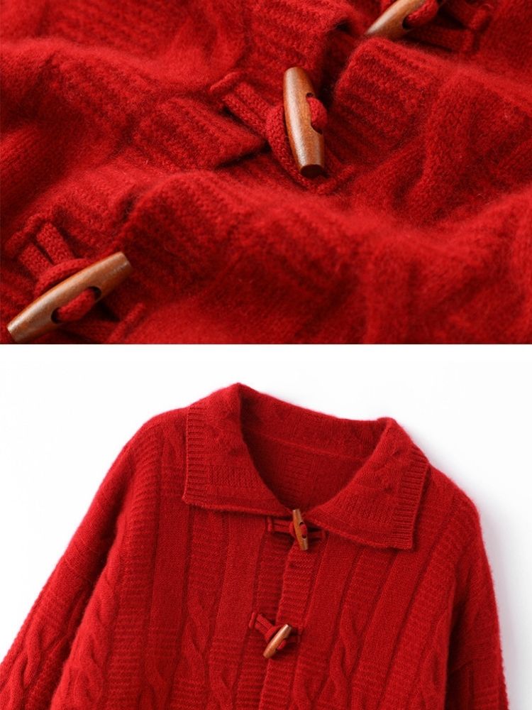 LanlyCashmere Wool Cashmere Blend Cardigan – Thick Cable Knit Toggle Sweater