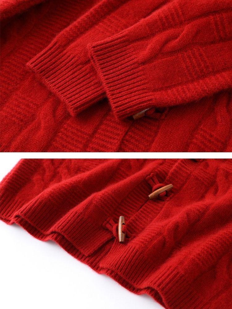 LanlyCashmere Wool Cashmere Blend Cardigan – Thick Cable Knit Toggle Sweater