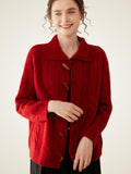LanlyCashmere Wool Cashmere Blend Cardigan – Thick Cable Knit Toggle Sweater