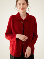 LanlyCashmere Wool Cashmere Blend Cardigan – Thick Cable Knit Toggle Sweater