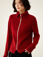 LanlyCashmere Wool Cashmere Zip Sweater – Thick Stand Collar Knit Cardigan