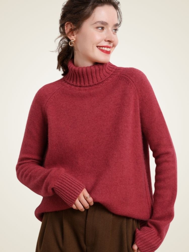 Lanlycashmere Fitted Cashmere Turtleneck Sweater – Cropped Slim Knit Pullover