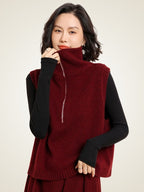 Lanlycashmere Zip Neck Cashmere Sweater Vest – Sleeveless Turtleneck Knit