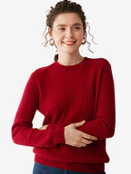 LANLY - Women's Cable Knit Sweater Soft Cashmere Wool Crewneck Top