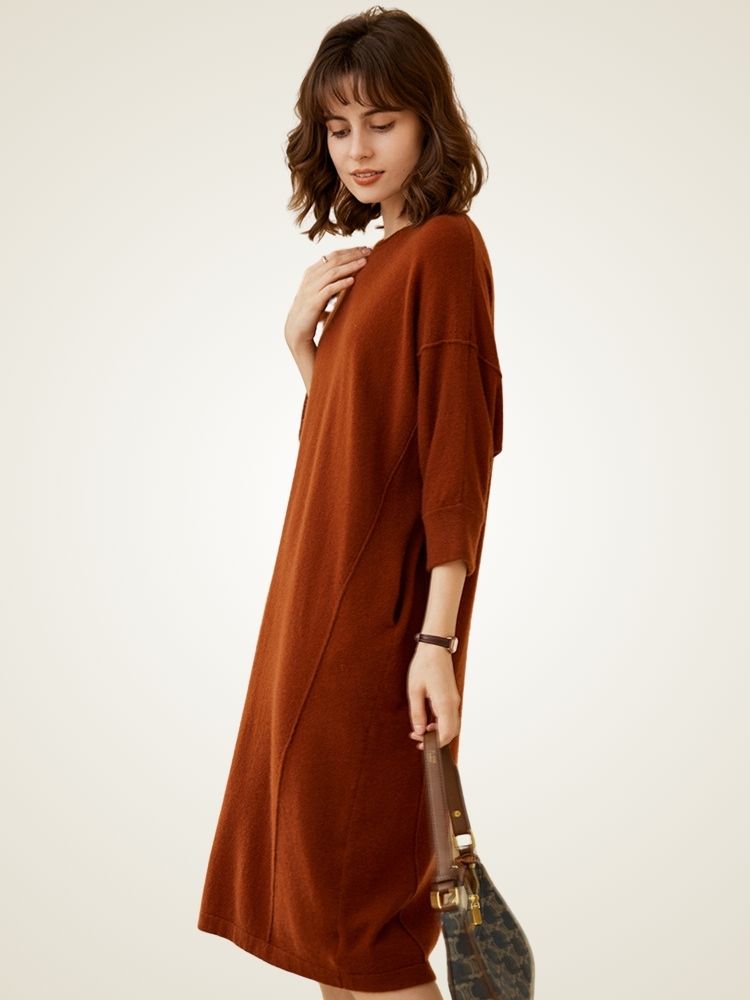 LanlyCashmere Women's Cashmere Sweater Dress Relaxed Fit Knit