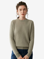 LANLY - Women's Cable Knit Sweater Soft Cashmere Wool Crewneck Top