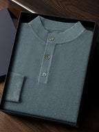 LanlyCashmere Men’s Cashmere Henley Sweater – Fine Knit Button Neck Pullover