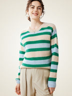 LanlyCashmere Women’s Striped Cashmere Sweater – Relaxed Crewneck Knit Pullover