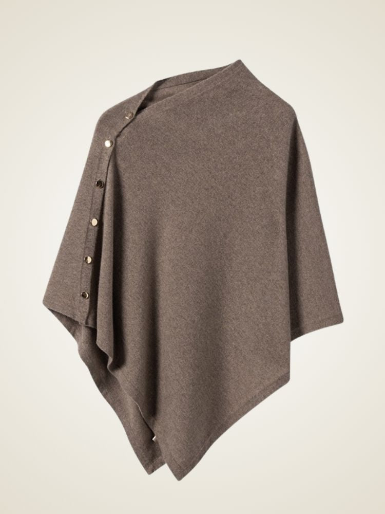 LanlyCashmere Buttoned Cashmere Poncho – Elegant Soft Knit Wrap Cape