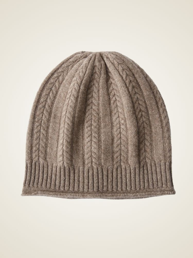LanlyCashmere Cable Knit Cashmere Beanie – Soft Warm Winter Hat
