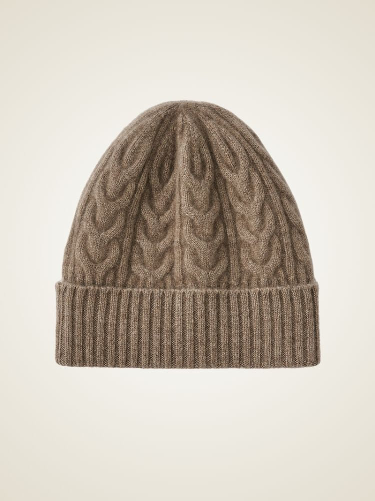 LanlyCashmere Cable Knit Cashmere Beanie – Soft Warm Winter Hat for Women