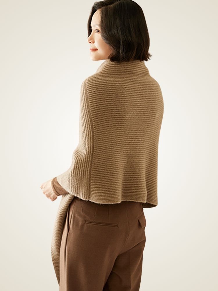 LanlyCashmere Cashmere Poncho for Women – Ribbed Knit Shawl Wrap Cape