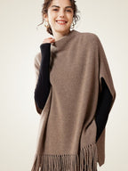 LanlyCashmere Cashmere Poncho with Fringe – Soft Lightweight Shawl Wrap
