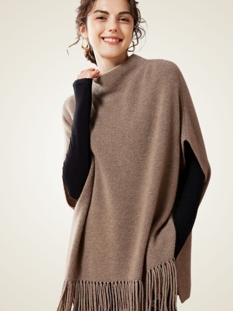 LanlyCashmere Cashmere Poncho with Fringe – Soft Lightweight Shawl Wrap