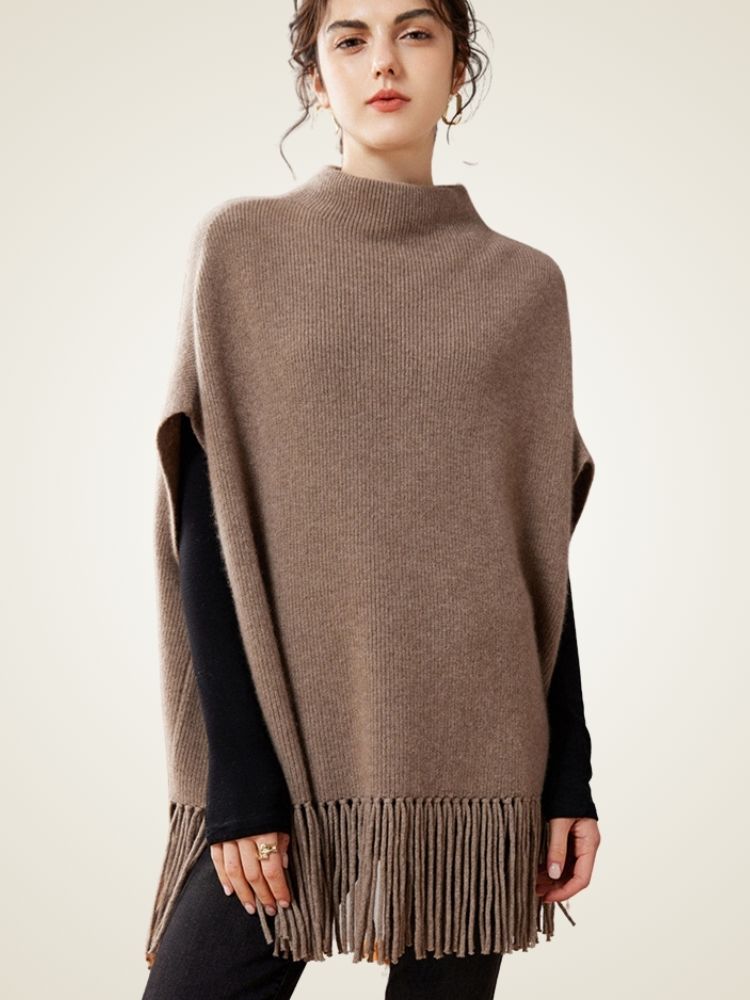 LanlyCashmere Cashmere Poncho with Fringe – Soft Lightweight Shawl Wrap