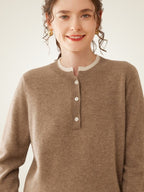 LanlyCashmere Contrast Trim Cashmere Henley Sweater – Soft Minimalist Knit
