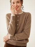 LanlyCashmere Contrast Trim Cashmere Henley Sweater – Soft Minimalist Knit