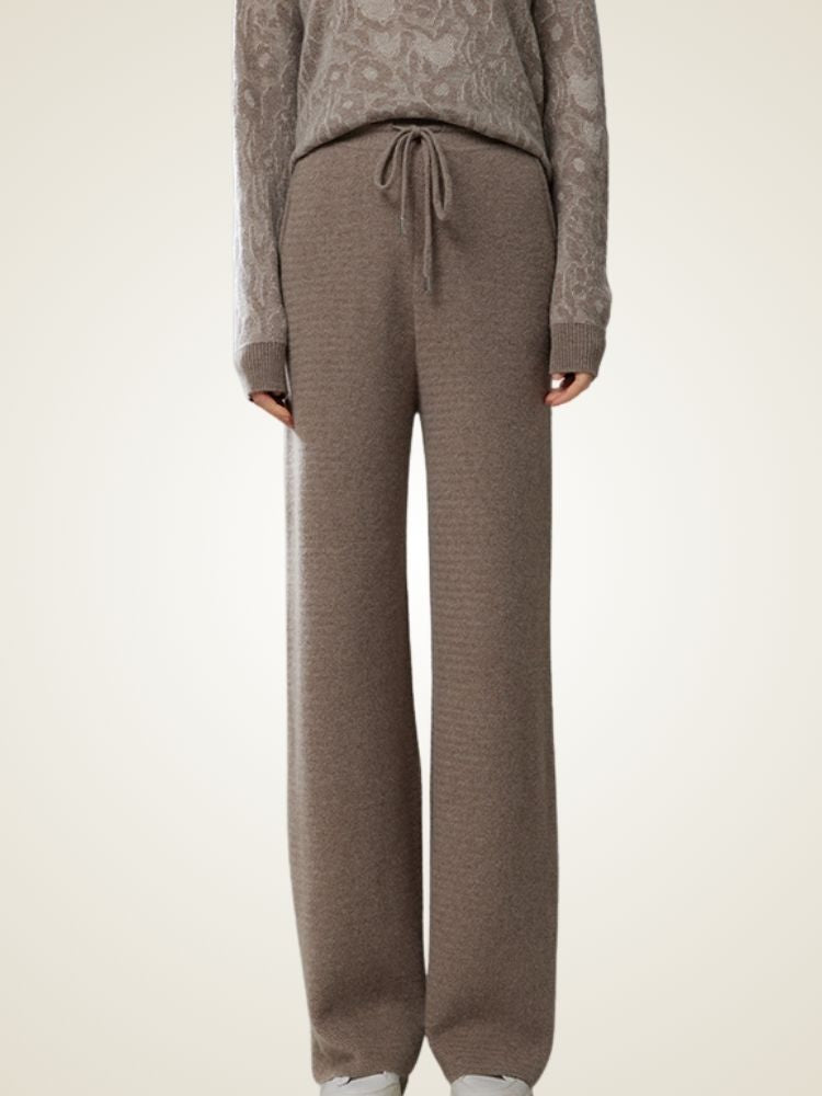 LanlyCashmere Fine Knit Cashmere Pants Straight Leg Drawstring