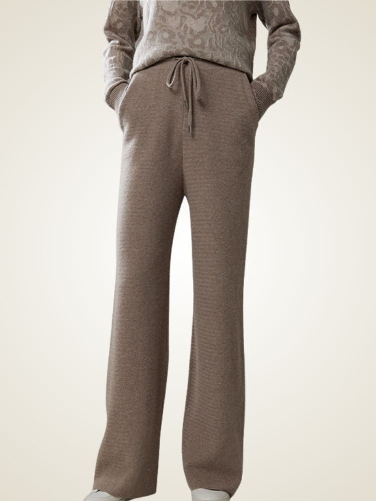 LanlyCashmere Fine Knit Cashmere Pants Straight Leg Drawstring