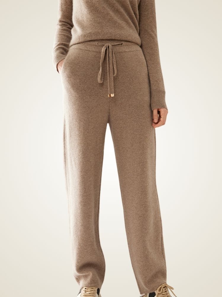 LanlyCashmere High Waist Cashmere Trousers Straight Leg Knit Pants
