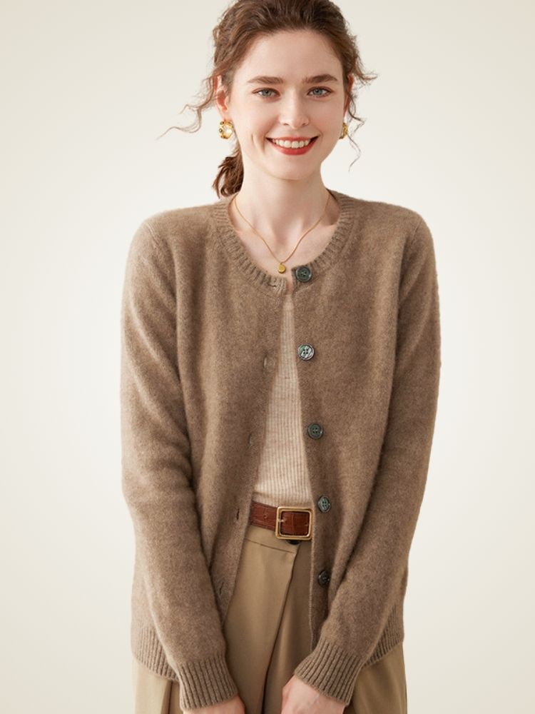 LanlyCashmere Women’s Cashmere Crew Neck Cardigan – Soft Button Knit Sweater