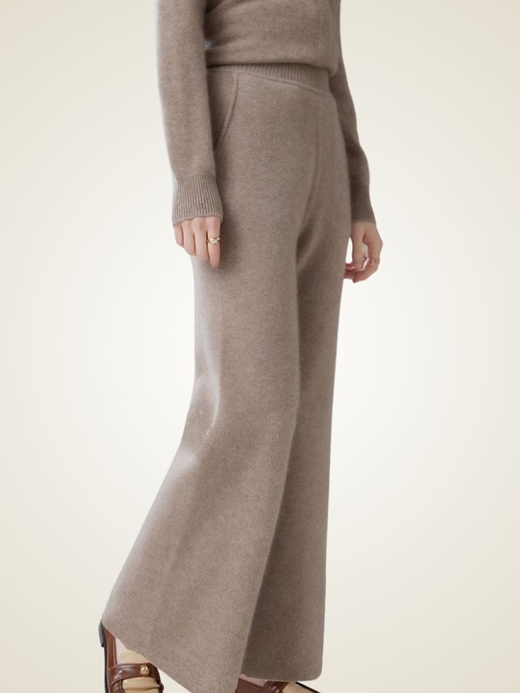 LanlyCashmere Women’s Cashmere Straight Leg Pants – High Waisted Knit Trousers
