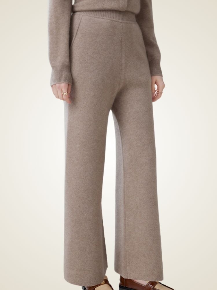 LanlyCashmere Women’s Cashmere Straight Leg Pants – High Waisted Knit Trousers