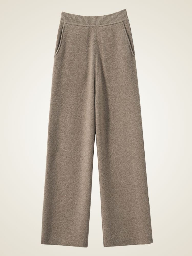 LanlyCashmere Women’s Cashmere Straight Leg Pants – High Waisted Knit Trousers