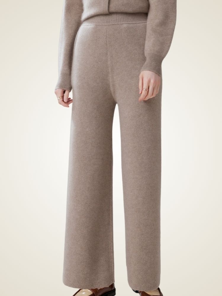 LanlyCashmere Women’s Cashmere Straight Leg Pants – High Waisted Knit Trousers