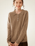 LanlyCashmere Women’s Collared Cashmere Sweater – Button Knit Pullover
