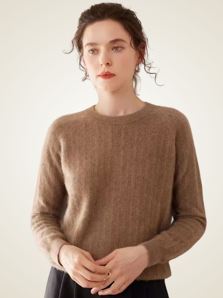 LanlyCashmere Women’s Pointelle Cashmere Sweater – Crew Neck Slim Fit Knit Pullover