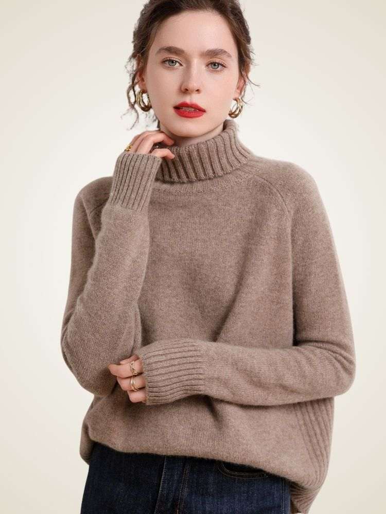 Lanlycashmere Fitted Cashmere Turtleneck Sweater – Cropped Slim Knit Pullover