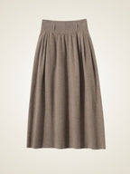 Lanlycashmere Pleated Cashmere Skirt – High Waisted Midi A-Line Skirt