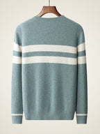 LanlyCashmere Men’s Striped Cashmere Sweater – Textured Knit Crew Neck Pullover