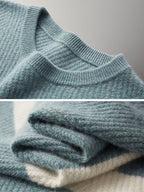 LanlyCashmere Men’s Striped Cashmere Sweater – Textured Knit Crew Neck Pullover