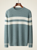 LanlyCashmere Men’s Striped Cashmere Sweater – Textured Knit Crew Neck Pullover